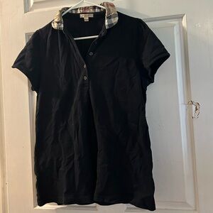 Burberry Black Polo Top with Check Collar